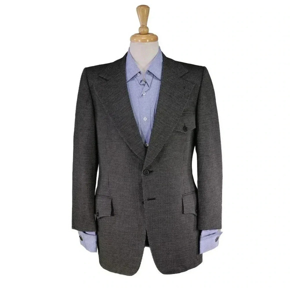 Styled by Lymeys 1960's Gray/Black Knit Woven 2-Btn Blazer Jacket 38R